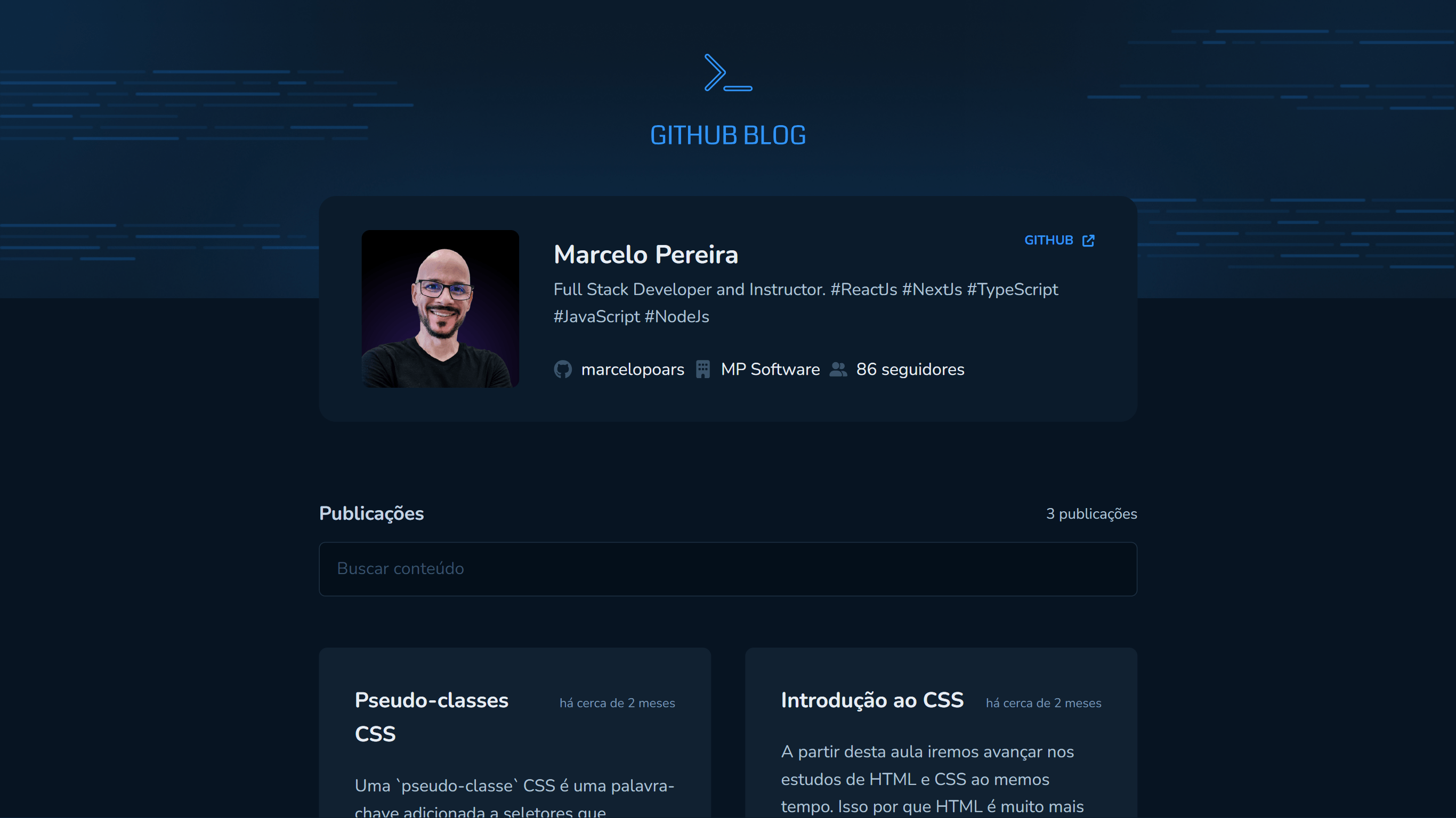 Screenshot do projeto Github Blog